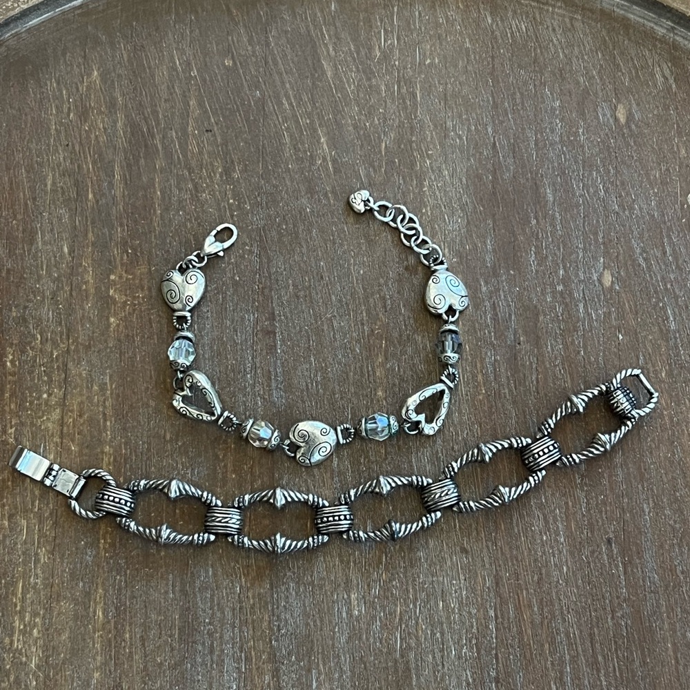 Brighton Bracelet Bundle (2 Pc) • Silver Link + Beaded Hearts • Retired Jewelry